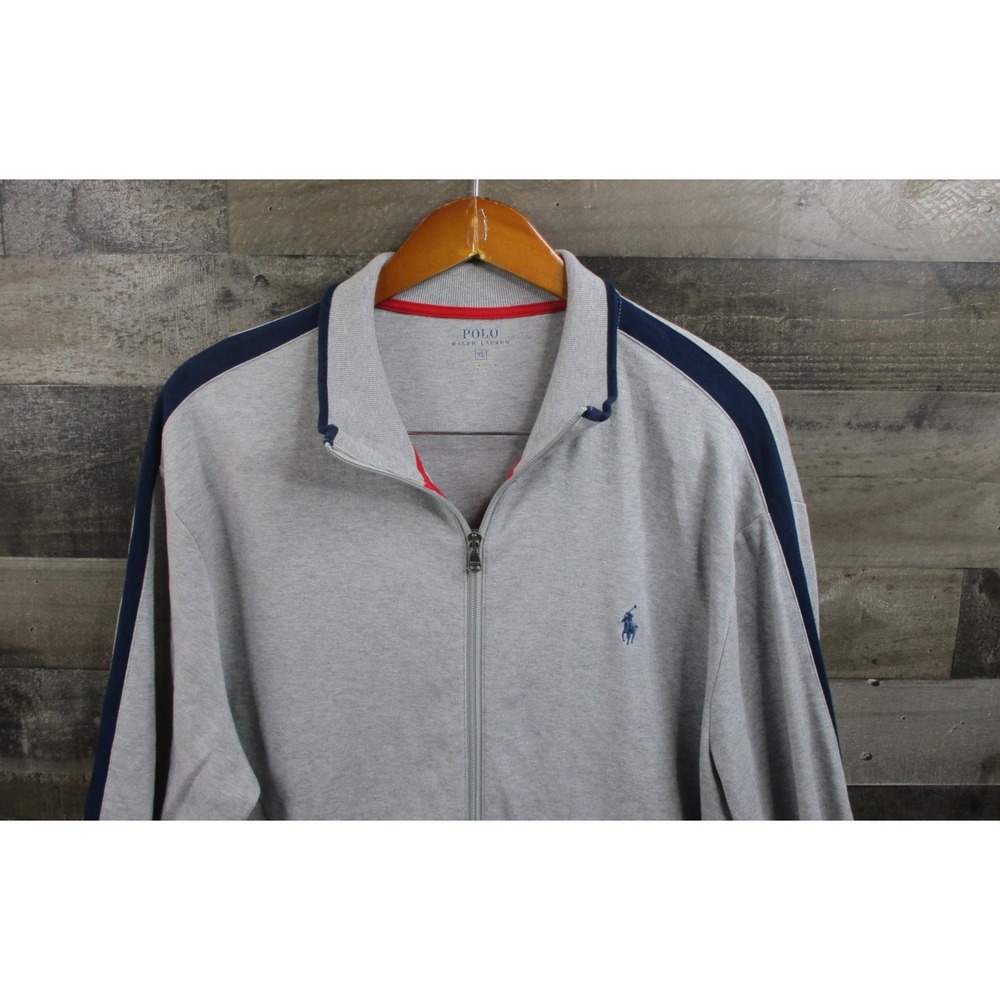 Polo Ralph Lauren Jacket Mens XL Gray Full Zip Track Athletic Retro Style Cotton